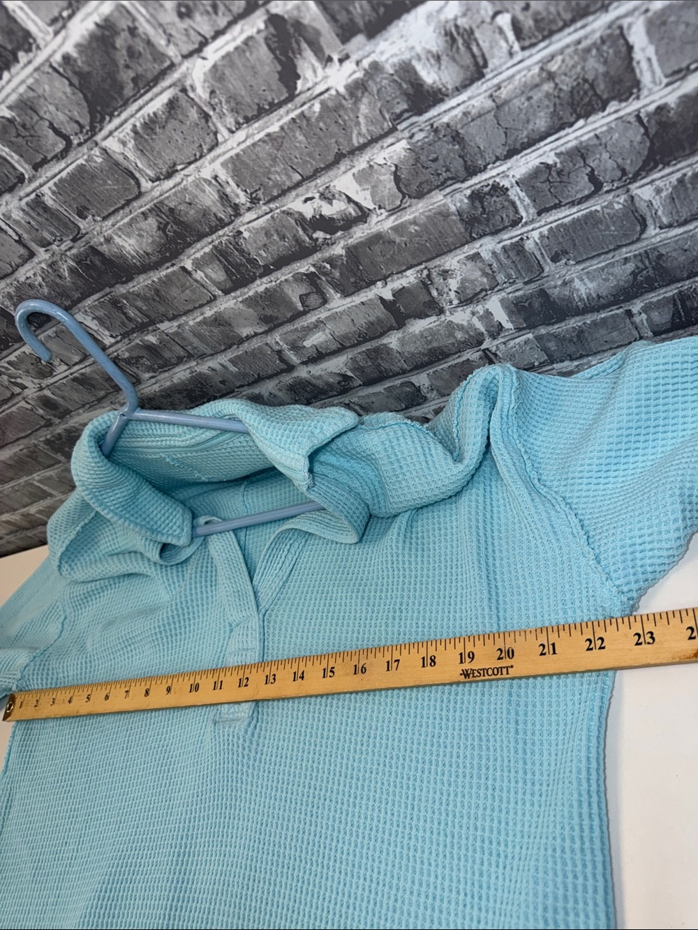aerie Aqua Waffle-Knit V-Neck Collared Sweater - Picture 5 of 9